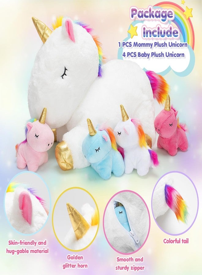 KIZZYEA Toys for Girls Ages 0 1 2 3 4 5 6 7 8+ Years, Unicorn Plush Toys Set, Soft Unicorn Mommy Stuffed Animal with 4 Baby Unicorns in Her Tummy, Birthday for Baby, Toddler, Kids - Image 5